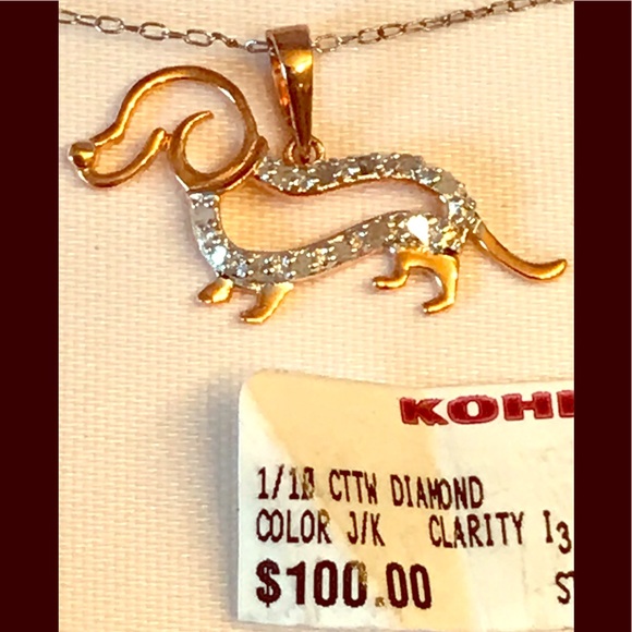 Jewelry - Dachshund Necklace, Diamonds & 18KT over Sterling.